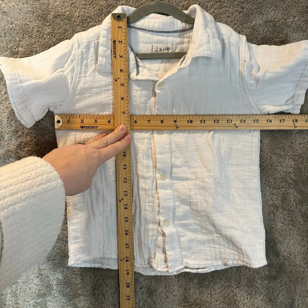 Me & Henry Short Sleeve Button Down Shirt Boys 8 9 White Muslin Cotton